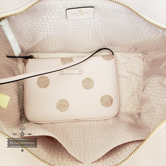 Kate Spade Harmony Pink Tote polka dot SET pouch - Picture 5 of 6